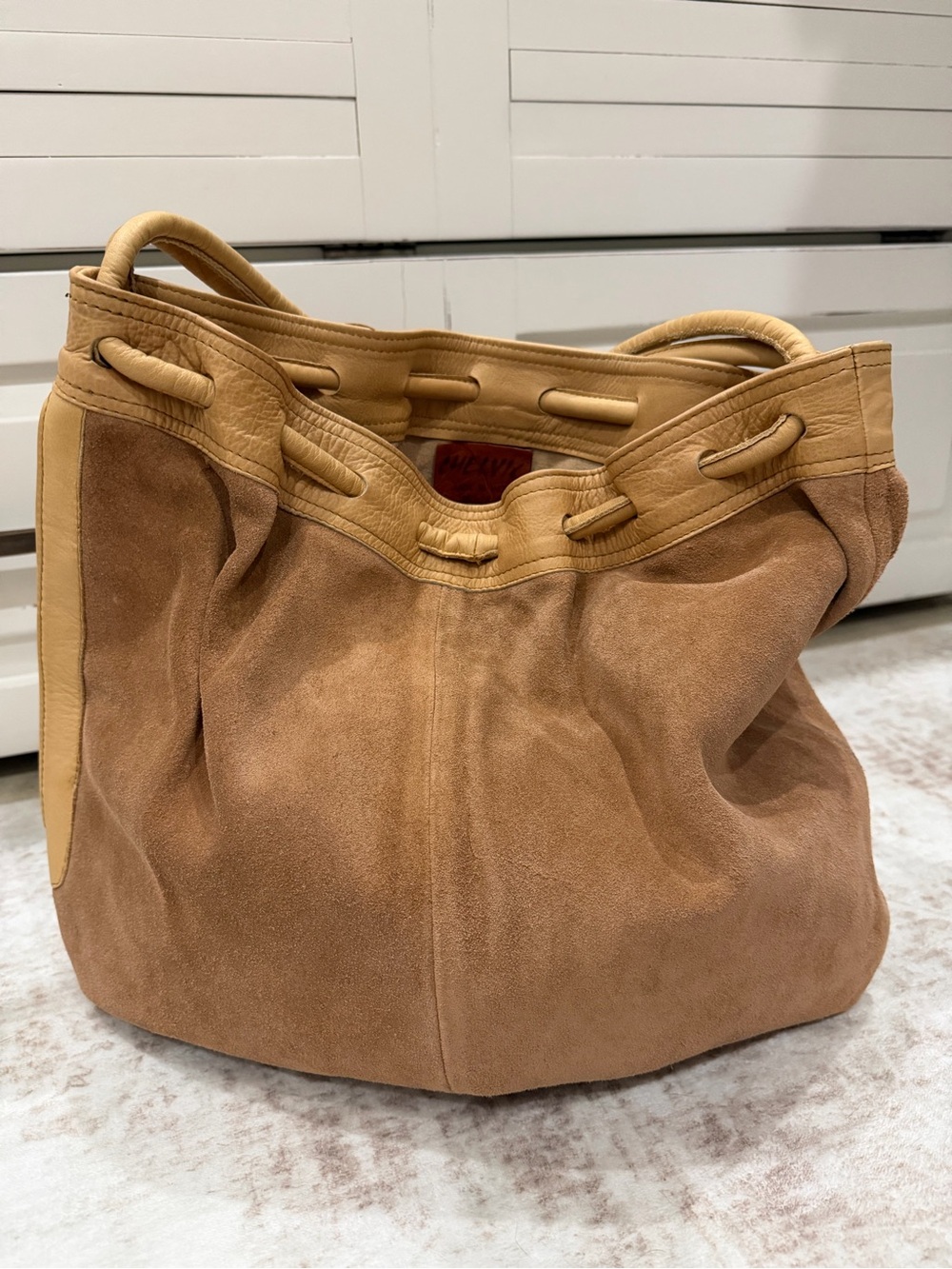 Vintage 70s Chelvic Mexico Boho Brown Suede Leather Slouchy Hobo Tote Bag